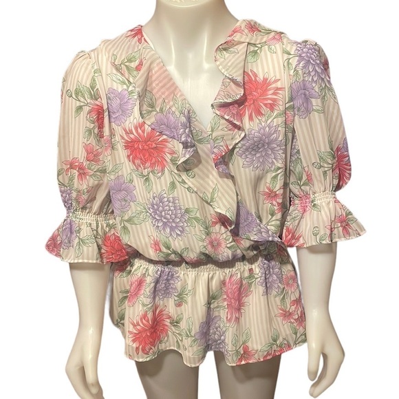 𝅺CALVIN‎ Klein Floral Blouse Medium - Picture 1 of 10